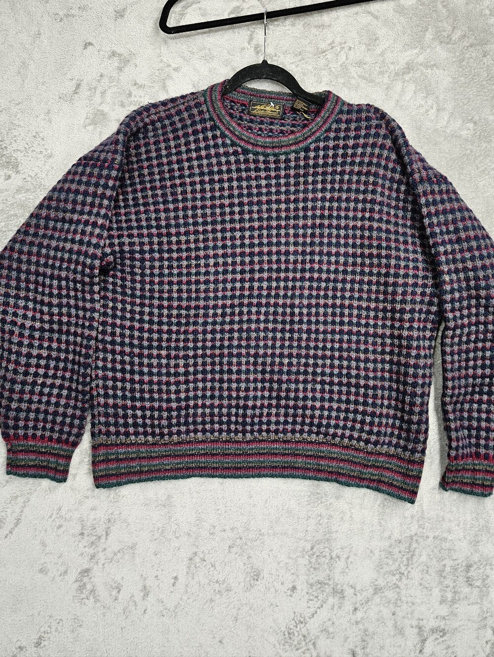 Eddie Bauer Vintage Chunky Geometric Birdseye 100% Shetland Wool Sweater 90s Y2K